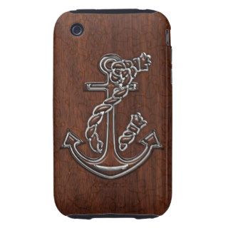 Wet Nautical Mahogany Anchor Steel Tough iPhone 3 Cases