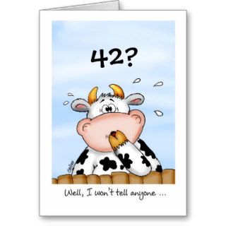 42nd Birthday  Humorous Card with surprised cow