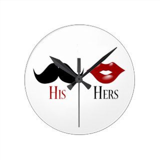 Retro His and Hers Black Handlebar Mustache Wall Clock