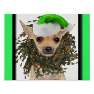 Chihuahua Christmas Wreath & Hat Posters