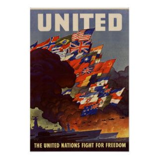 Vintage World War II Allied Flags Poster