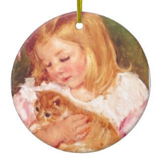 Sara Holding Her Kitten by Marie Cassatt Christmas Ornament
