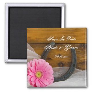 Pink Daisy Horseshoe Country Wedding Save the Date Magnet