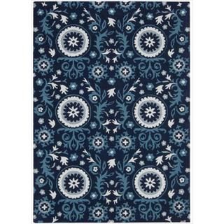Hand tufted Suzani Navy Floral Medallion Rug (8' x 10'6) Nourison 7x9   10x14 Rugs