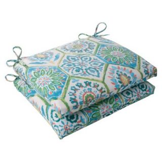 Outdoor 2 Piece Square Seat Cushion Set   Turquoise/Coral Medallion