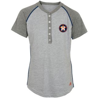 adidas Youth Houston Astros Base Hit Henley Short Sleeve T Shirt   Size Large
