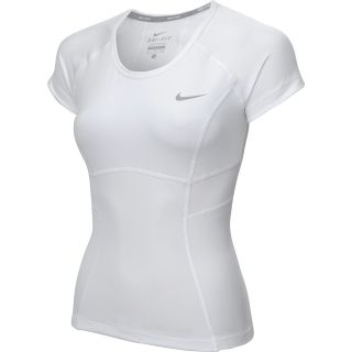 NIKE Womens Power Short Sleeve Tennis Top   Size Small, White/silver