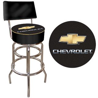 Trademark Global Chevrolet Padded Bar Stool with Back   Black/Silver (GM1100CH)