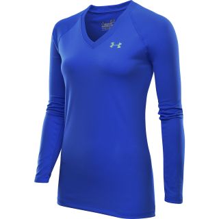 UNDER ARMOUR Womens Tech V Neck Long Sleeve T Shirt   Size Medium, Blu 