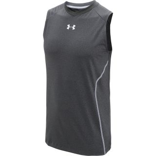 UNDER ARMOUR Mens HeatGear Sonic Fitted Tank   Size Xl, Carbon Heather/white