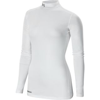 UNDER ARMOUR Womens ColdGear Fitted Mock Top   Size Small, White/metal