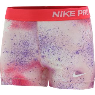 NIKE Womens Pro Splatter 3 Shorts   Size XS/Extra Small, Geranium/grape