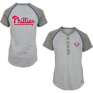 adidas Youth Philadelphia Phillies Base Hit Henley Short Sleeve T Shirt   Size