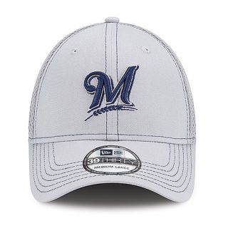 NEW ERA Mens Milwaukee Brewers Gray Neo 39THIRTY Stretch Fit Cap   Size L/xl,