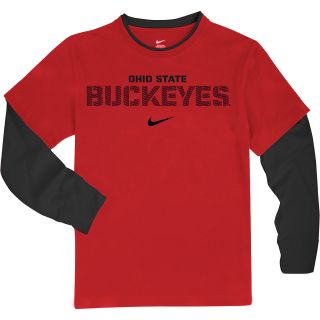 NIKE Youth Ohio State Buckeyes Dri FIT 2 Fer Long Sleeve T Shirt   Size Large,