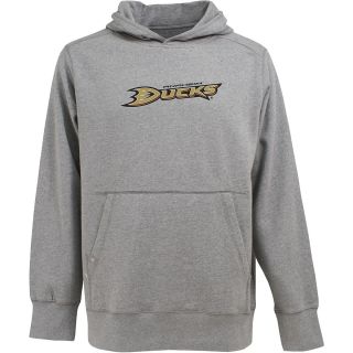 Antigua Mens Anaheim Ducks Signature Hood Applique Gray Pullover Sweatshirt  