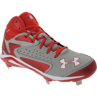 UNDER ARMOUR Mens Yard Mid Baseball Cleats   Size 12, Grey/red