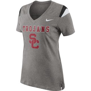 NIKE Womens USC Trojans Fitted V Neck Fan Top   Size XS/Extra Small, Dk.grey