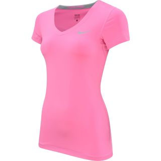 NIKE Womens Pro V Neck Short Sleeve Top   Size Large, Pink Glow/grey