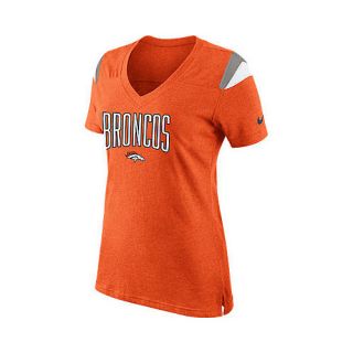 NIKE Womens Denver Broncos Fan Wordmark V Neck Short Sleeve T Shirt   Size