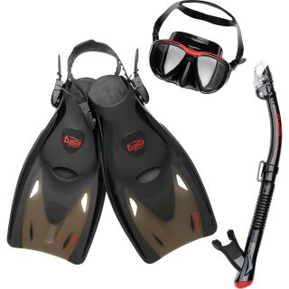 TUSA SPORT Adult Series Wailea Travel Snorkel Set   Size Medium, Black/red