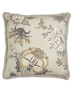 Floral Print Pillow with Pleated Trim, 20Sq.
