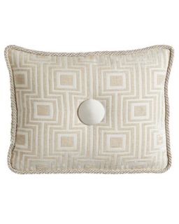 Damask Box Pillow w/ Silk Button Detail, 12 x 16