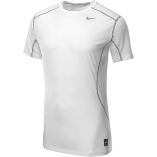 NIKE Mens Pro Combat Fitted Short Sleeve T Shirt   Size Xl, White/metallic