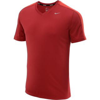 NIKE Mens Relay V Neck Short Sleeve Running T Shirt   Size Xl, Gym Red/crimson