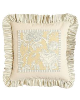 Framed Floral Pillow with Striped Ruffle, 20Sq.