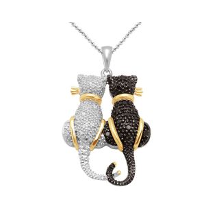 CT. T.W. White & Black Diamond Double Cat Pendant, Womens