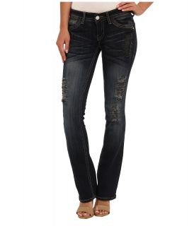 Request Blue Boot Leg Jean w/ Grey Emb Rhinestone Detail Back Pockets in Strata Womens Jeans (Brown)