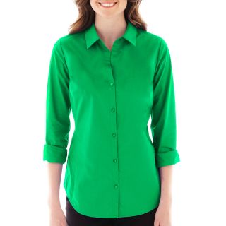 Worthington Essential Long Sleeve Button Front Shirt   Tall, Green