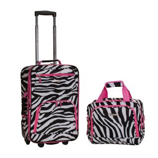 Rockland Deluxe Pink Zebra 2 piece Lightweight Expandable Carry on Luggage Set