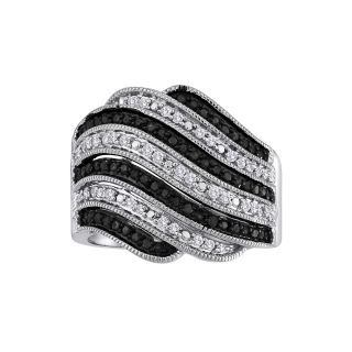 1/2 CT. T.W. White & Color Enhanced Black Diamond Wave Ring, Womens