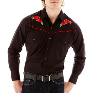 Ely Cattleman Long Sleeve Western Rose Shirt Big and Tall, Black, Mens