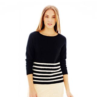 JOE FRESH Joe Fresh Sequin Striped Sweater, Black, Womens