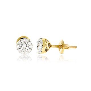0.55CT, White Round Brilliant cut Diamond prong Cluster women's Stud Earrings in 14K Yellow Gold Jewelry