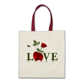 LOVE   RED HEART AND ROSE CANVAS BAG