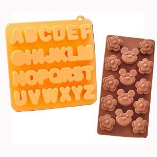 eBuy Coffee Silicone Plum flower and Bear Design Ice Cube Tray 7.7"*3.8" + Orange Silicone "Letter" from A to Z Ice Cube Tray 6.3"*6.3" Letter Silicone Mold Kitchen & Dining