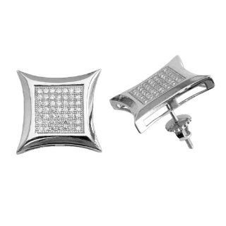 ES941 L Sterling Silver High Quality CZ Micro Pave 13mm Large Size Kite Shape 3 D Screw Post Earrings Stud Earrings Jewelry