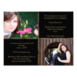Black and Gold Four Square Star Graduation Personalized Invites