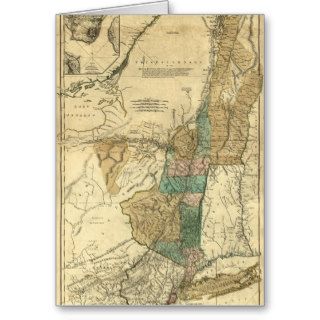 1776 map of New York, New Jersey and Quebec Greeting Cards