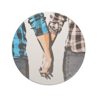 Country Couple Boy and Girl Holding Hands Coasters