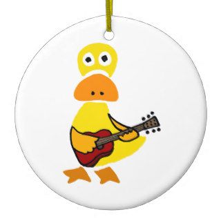 Funny Duck Playing Guitar Primitive Art Christmas Ornaments