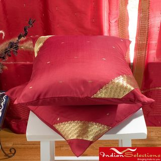 Set of Two Sari Fabric Decorative Maroon Pillow Covers (India) Throw Pillows & Covers