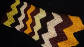 RETRO Hand Crafted Crochet Afghan Orange, Yellow, Brown, Cream Afghan Zig Zag Afghan  Decorative Plaques  