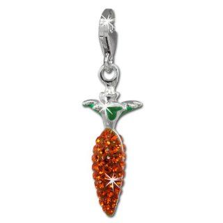 SilberDream Glitter Charm carrot with orange Czech crystals, green enameled, 925 Sterling Silver Charms Pendant with Lobster Clasp for Charms Bracelet, Necklace or Earring GSC549O SilberDream Jewelry