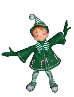 Annalee 9 Inch Green Candycane Elf   Holiday Figurines