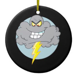 Angry Cartoon Black Cloud With Lightning Christmas Tree Ornament